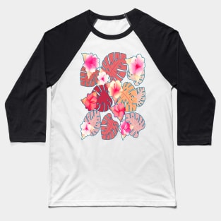 Tropical Print in Living Coral Baseball T-Shirt